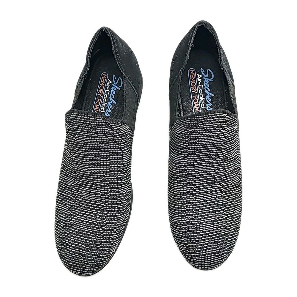 Skechers Stretch Fit Air Cooled Memory Foam Slip On Shoe Black Gray Women Sz 8.5